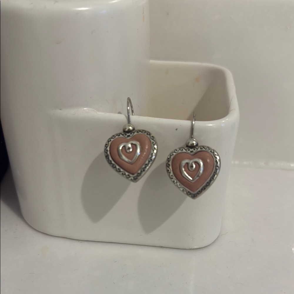 Heart-Shaped Silver and Pink Earrings